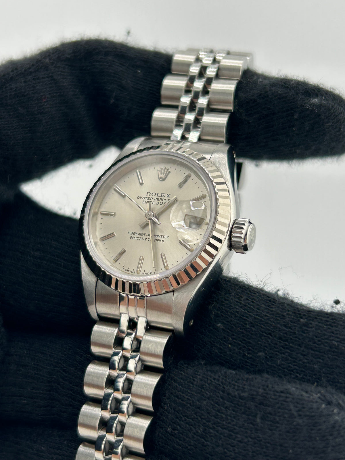 Rolex Datejust Lady Silver Stick Dial on Jubilee Ref. 69174 Papers 1991 — view 3