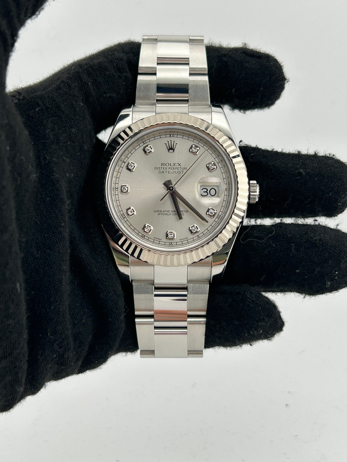 Rolex Datejust II Silver Diamond Dial on Oyster Steel Bracelet Ref. 116334 Card 2021 — view 2