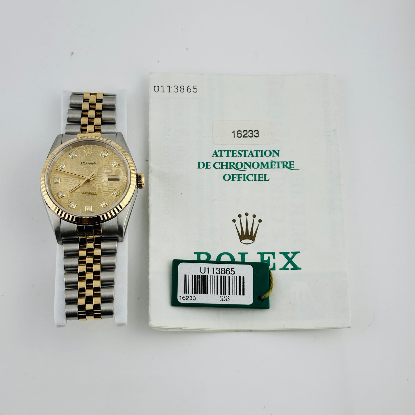 Rolex Datejust Champagne Anniversary Diamond Dial Dial on D Link Jubilee Ref. 16233G Papers 1991 — view 7