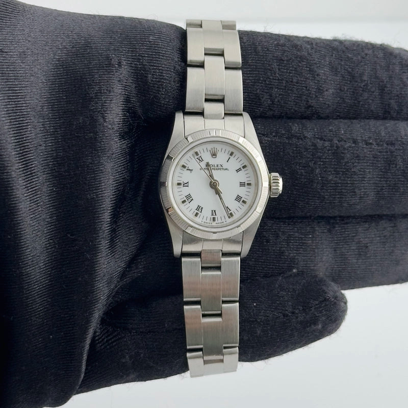 Rolex Oyster Perpetual White Roman Dial on Oyster Ref 67230 with Papers 1997