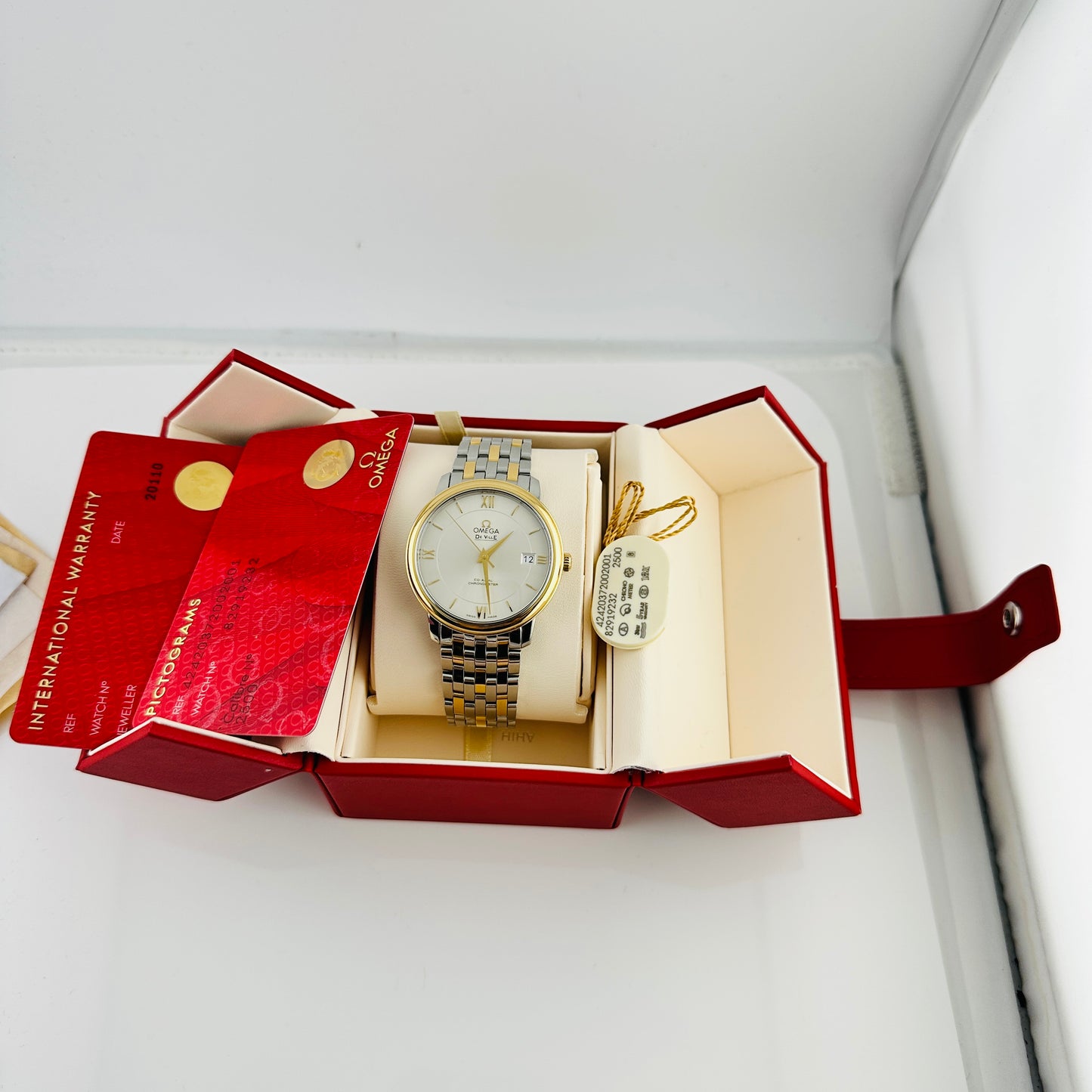 Omega De Ville Silver Dial on 2 Tone Bracelet Ref. 424.20.37.20.02.001 Card Open Date — view 8