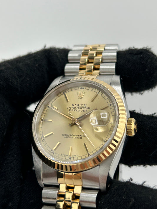 Rolex Datejust 36 Champagne Stick Dial on 2 Tone Jubilee D Link Bracelet Ref. 16233 1989 — view 2