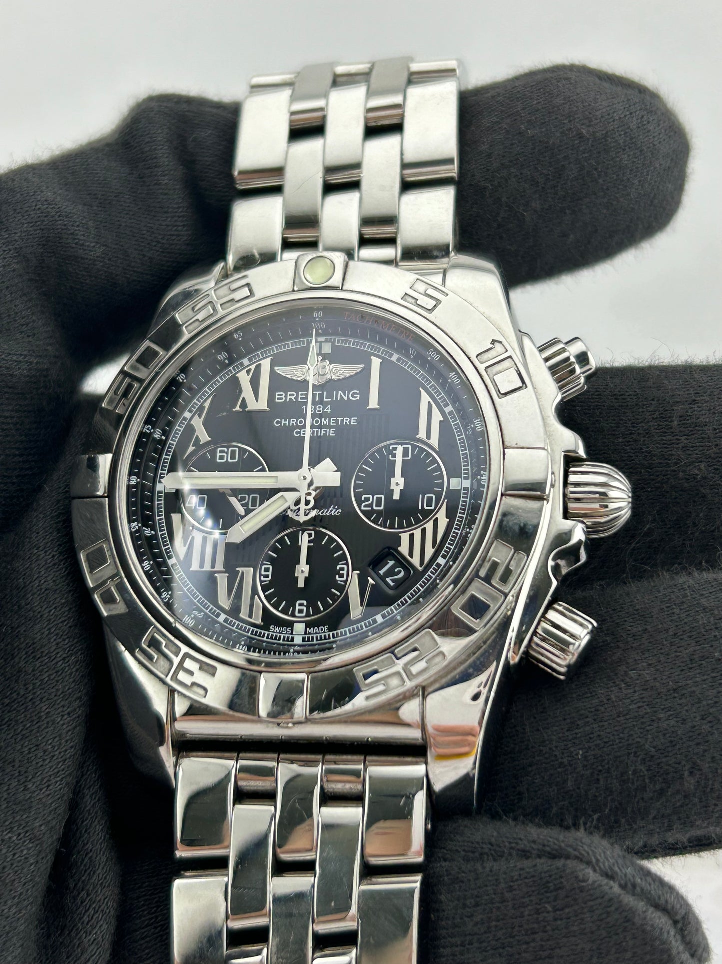 Breitling Chronomat Black Dial on Stainless Steel Bracelet Ref. A011B56PA Papers 2012 — view 2