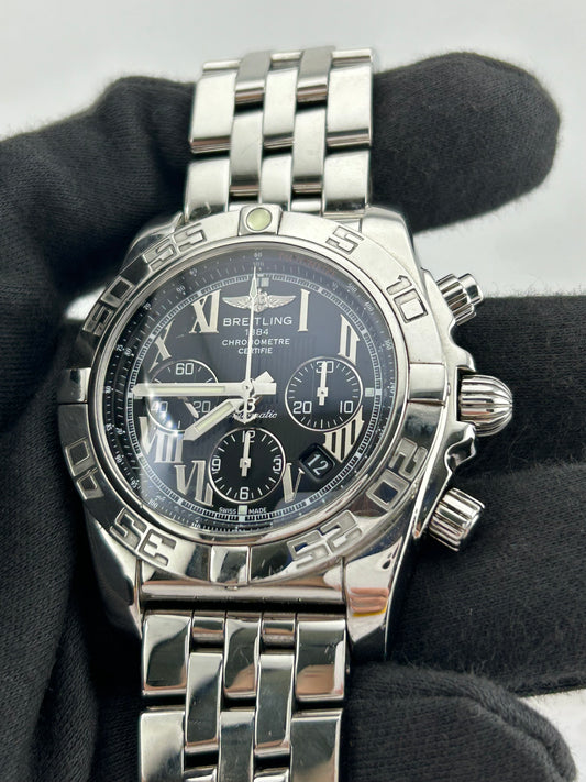 Breitling Chronomat Black Dial on Stainless Steel Bracelet Ref. A011B56PA Papers 2012 — view 2