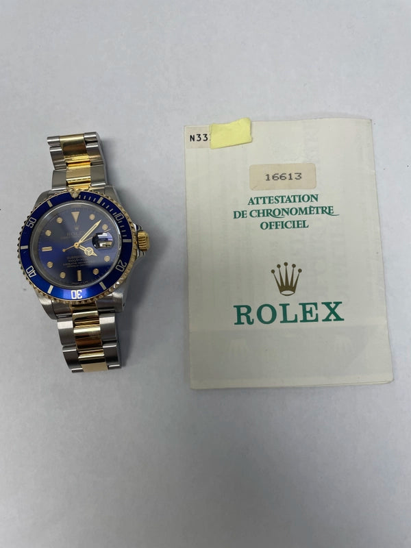 Rolex Submariner Blue Dial on Oyster Ref 16613 with Papers 1991