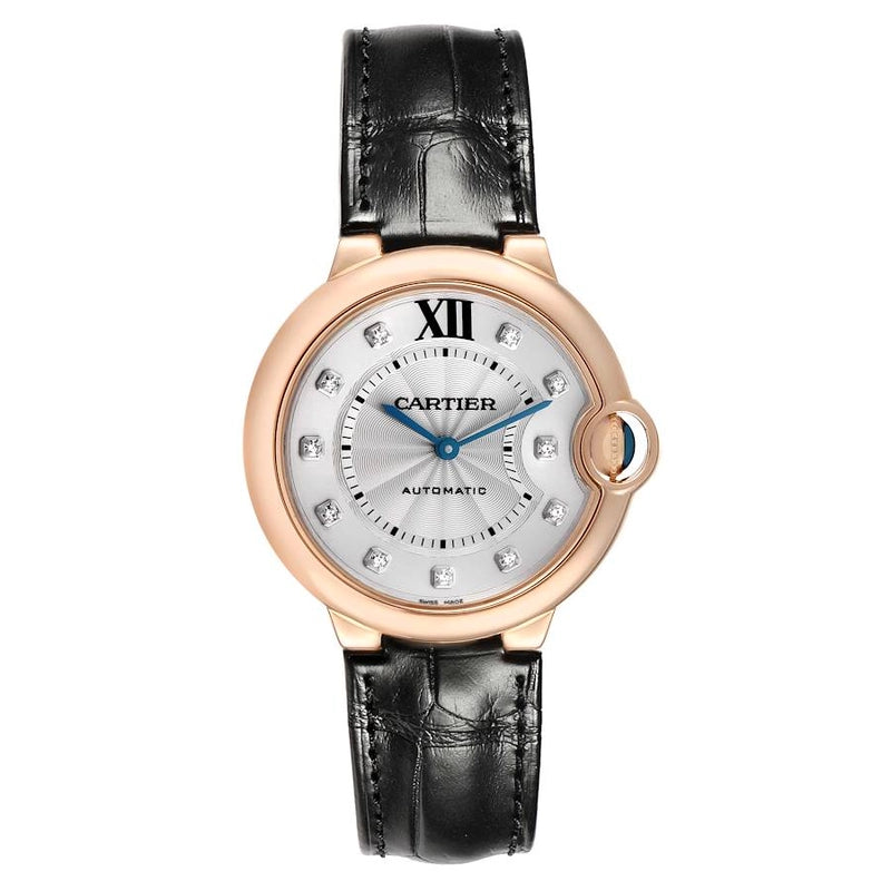 Cartier Ballon Bleu Silver Factory Diamond Dial on Leather Ref 3003/WE902028 with Papers 2012