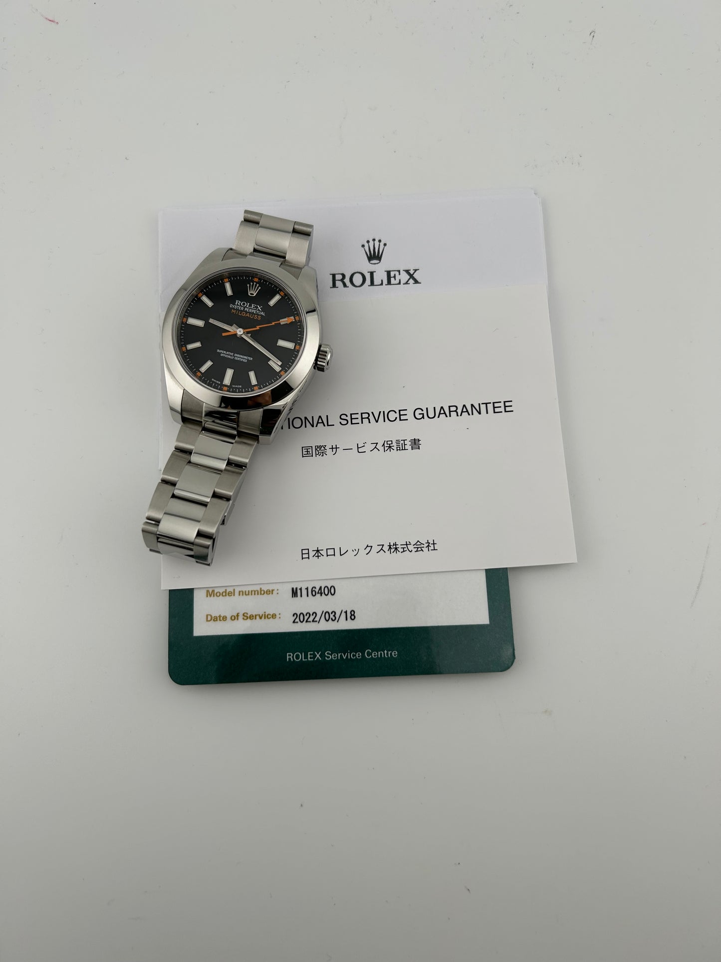 Rolex Milgauss Black Index Dial on Oyster Steel Bracelet Ref. M116400 Card 2022 — view 6