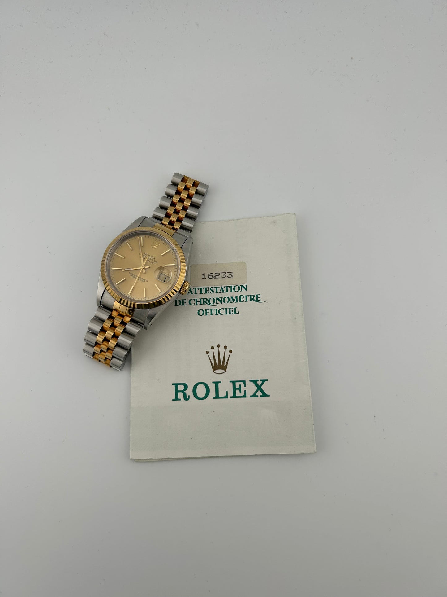 Rolex Datejust Champagne Stick Dial on D Link Jubilee Ref. 16233 Papers 1994 — view 7