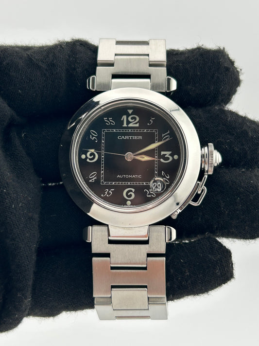Cartier Pasha C Black Dial on Stainless Steel Bracelet Ref. W31043M7 — view 2