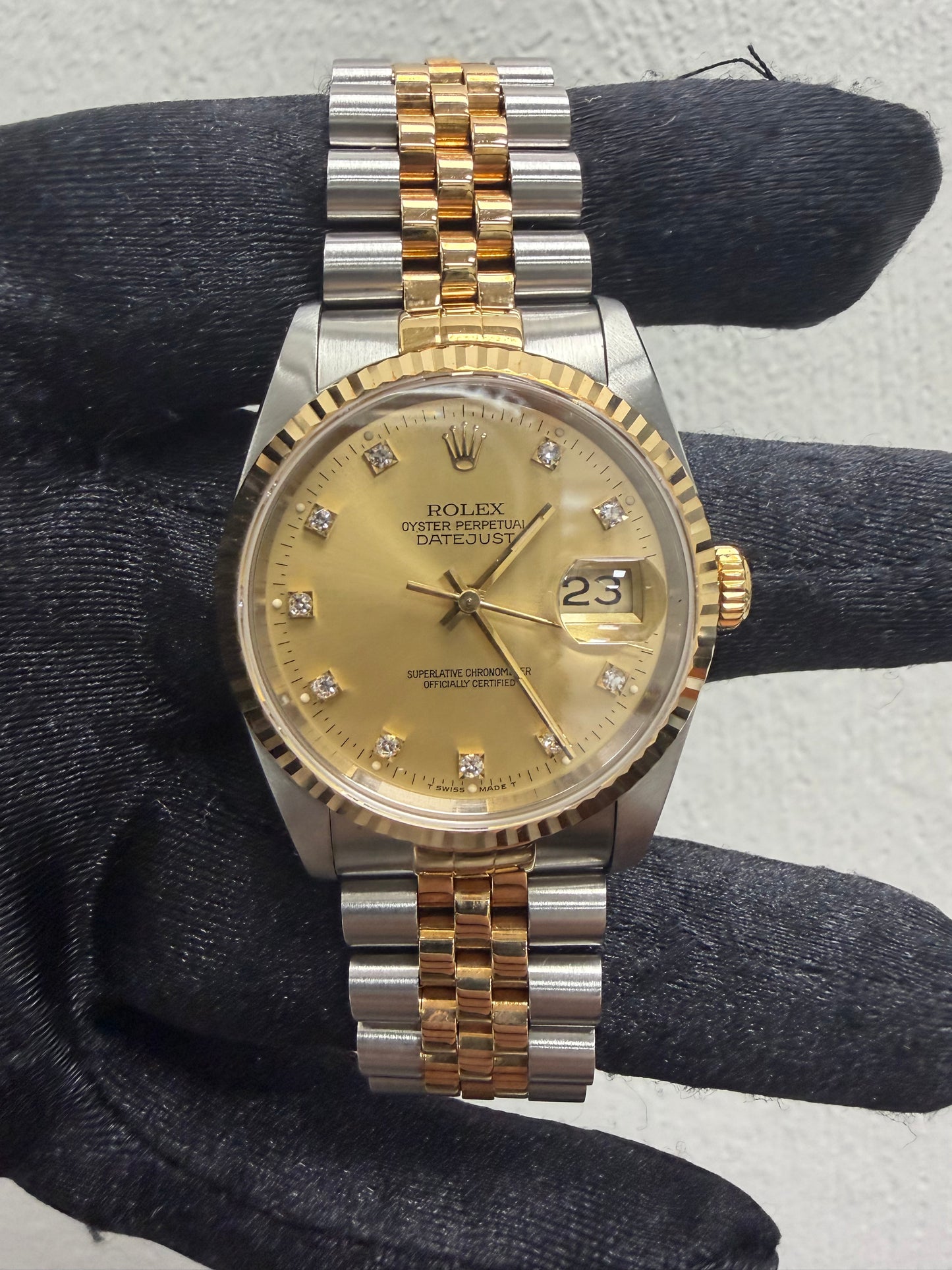 Rolex Datejust Champagne Diamond Factory Dial on D Link Jubilee Ref. 16233 1989 — view 2