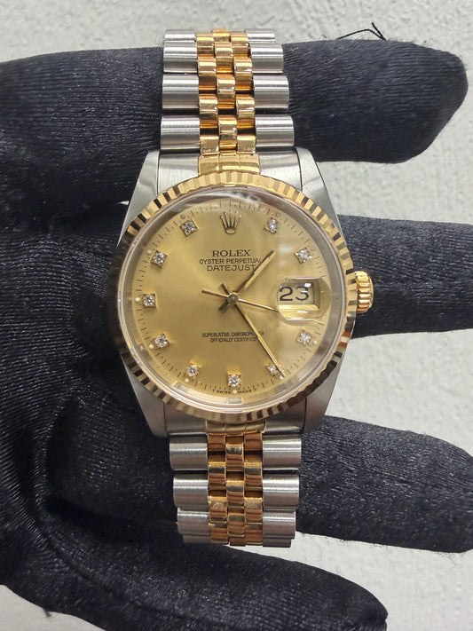Rolex Datejust Champagne Diamond Factory Dial on D Link Jubilee Ref. 16233 1989 — view 2