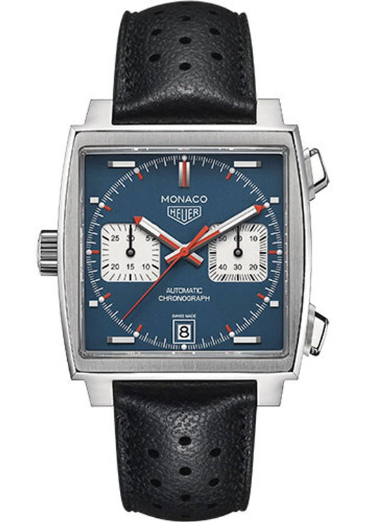 Tag Heuer Monaco Automatic Chronograph Blue Dial on Leather Strap Ref CAW211P.FC6356 with Card 2020