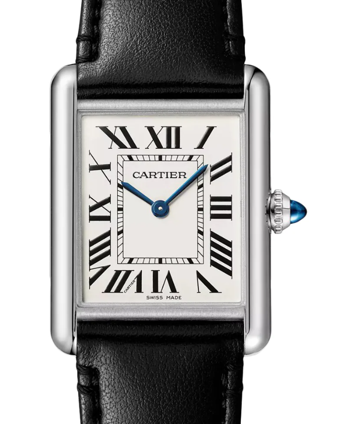 Cartier Tank Must Silver Roman Numerals Dial on Generic Black Leather Band Ref. WSTA0059 Card 2022
