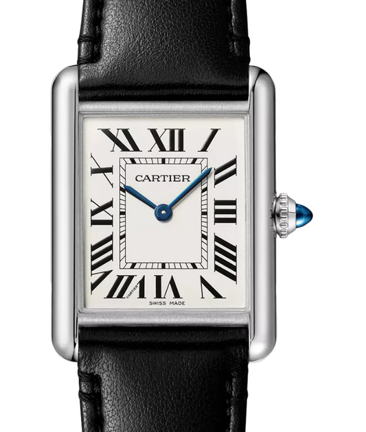 Cartier Tank Must Silver Roman Numerals Dial on Generic Black Leather Band Ref. WSTA0059 Card 2022