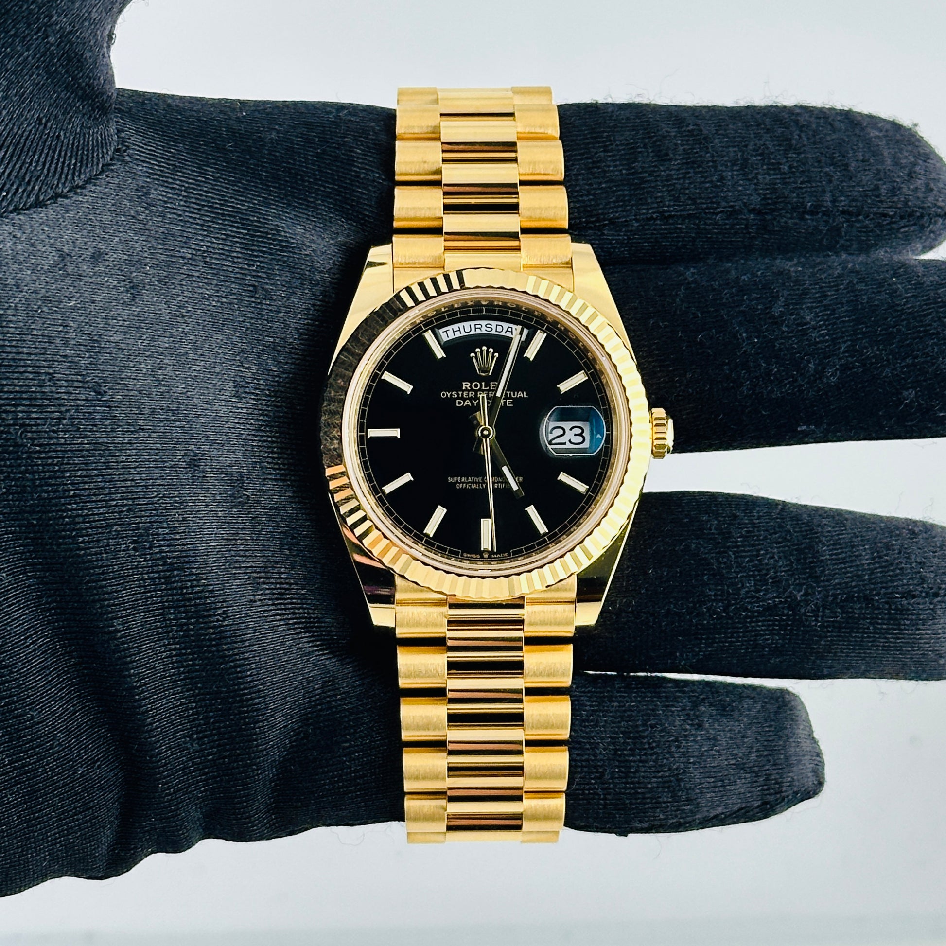 Rolex Day-Date Black Index Dial on President Ref. 228238 Card 2026 — view 2
