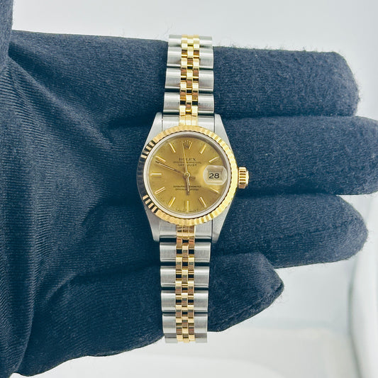Rolex Datejust Lady Champagne Stick / Has Spots Dial on D Link Jubilee Bracelet Ref. 69173 Papers 1994 — view 2