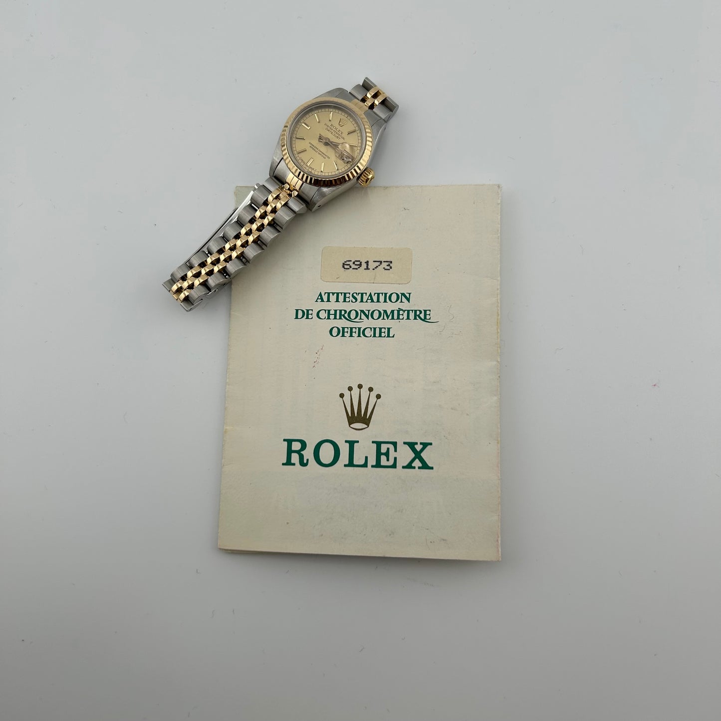 Rolex Datejust Lady Champagne Stick Dial on D Link Jubilee Ref. 69173 Papers 1990 — view 7