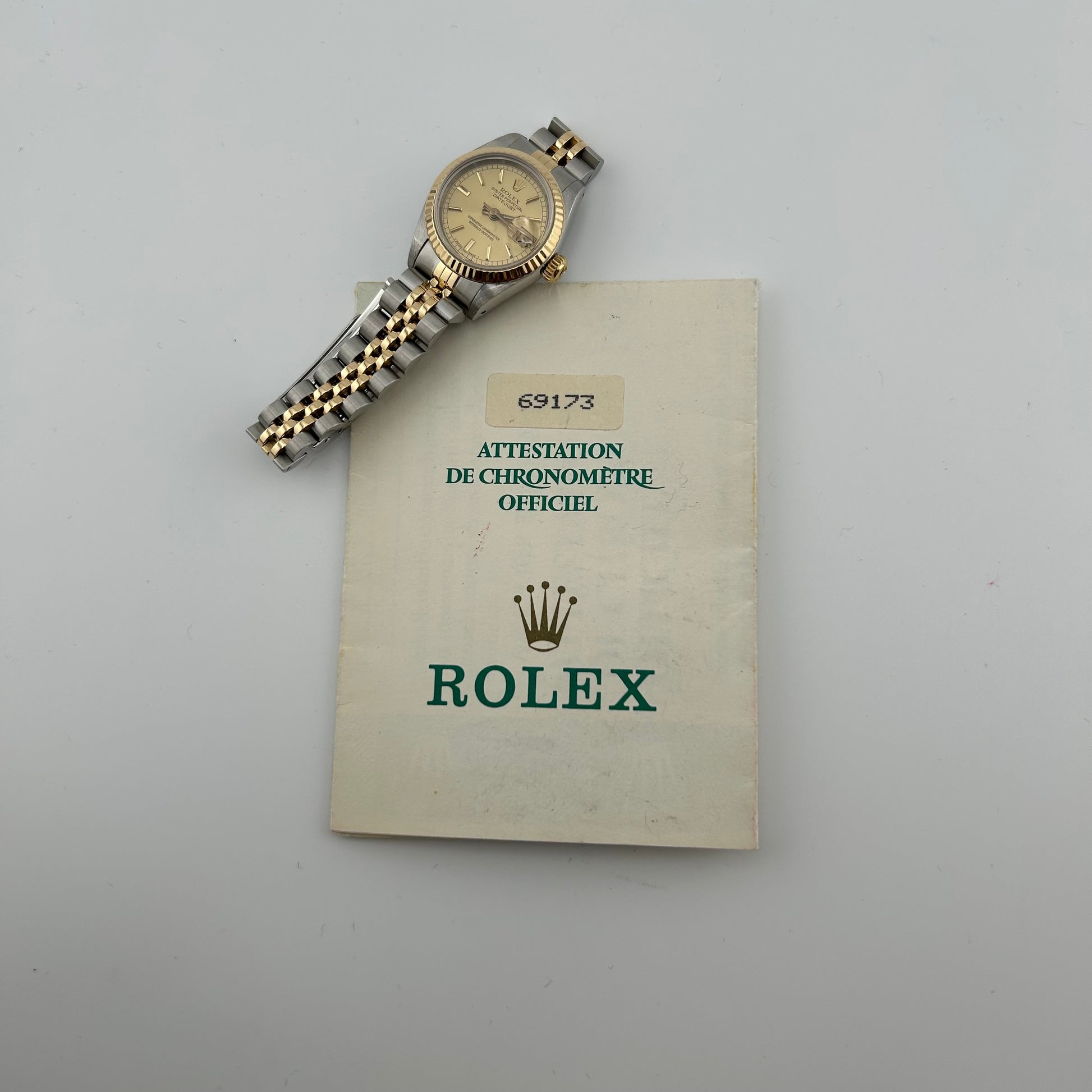 Rolex Datejust Lady Champagne Stick Dial on D Link Jubilee Ref. 69173 Papers 1990 — view 7