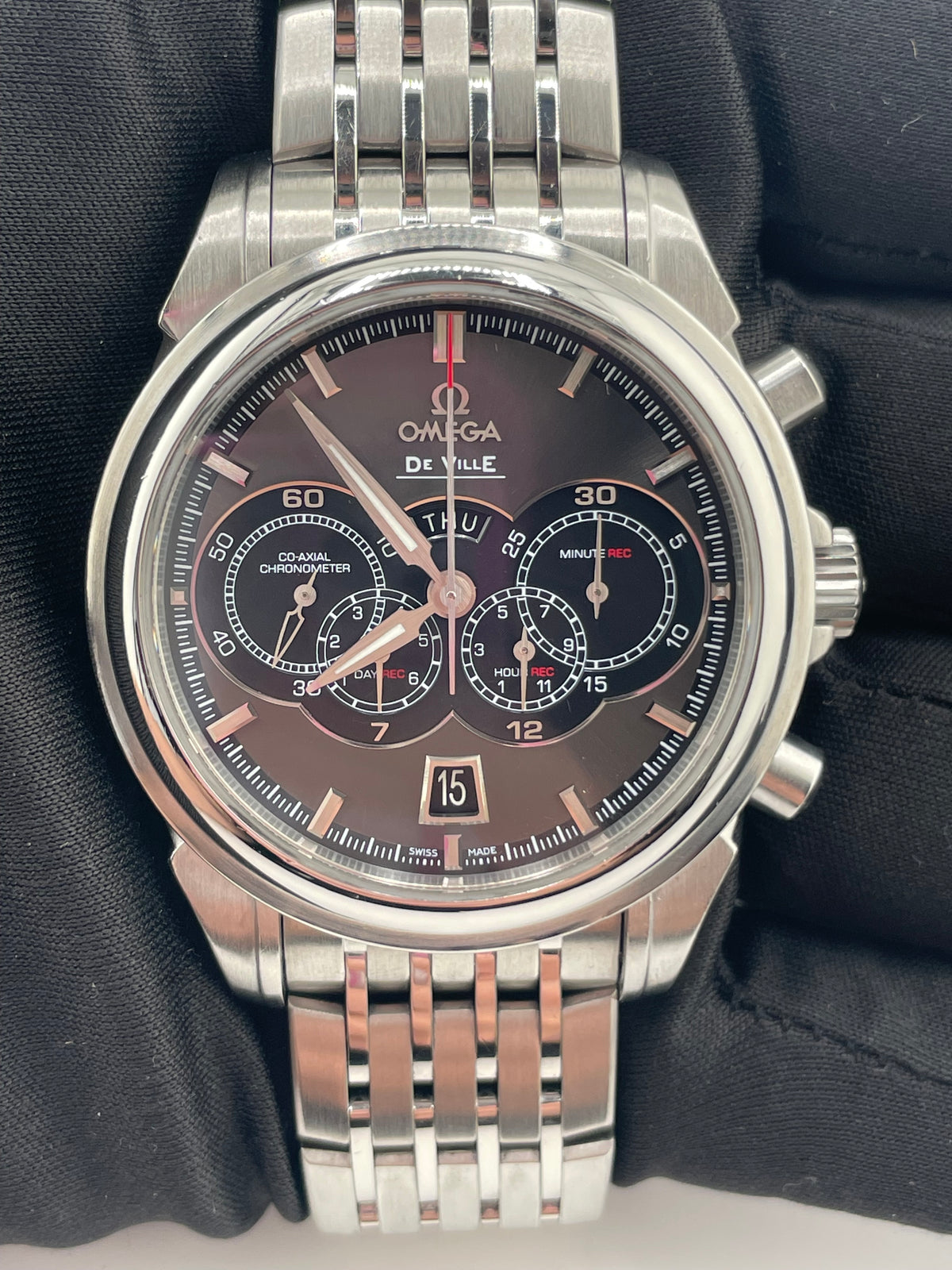 Omega De Ville Co-Axial Grey Dial on Stainless Steel Bracelet Ref. 422.10.41.52.06.001 Complete Open Date — view 2