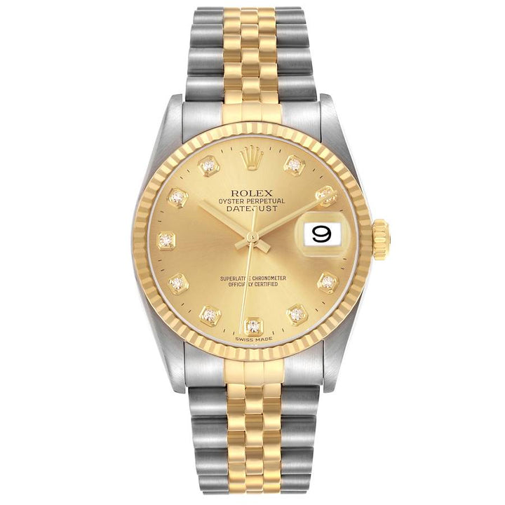 Rolex Datejust Champagne Diamond Factory Dial on D Link Jubilee Bracelet Ref. 16233G 1996
