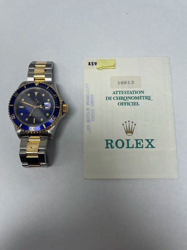 Rolex Submariner Blue Dial on Oyster Ref 16613 with Papers 1993