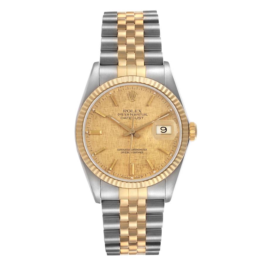 Rolex Datejust Champagne Linen Stick Dial on D Link Jubilee Bracelet Ref. 16013 Papers 1986