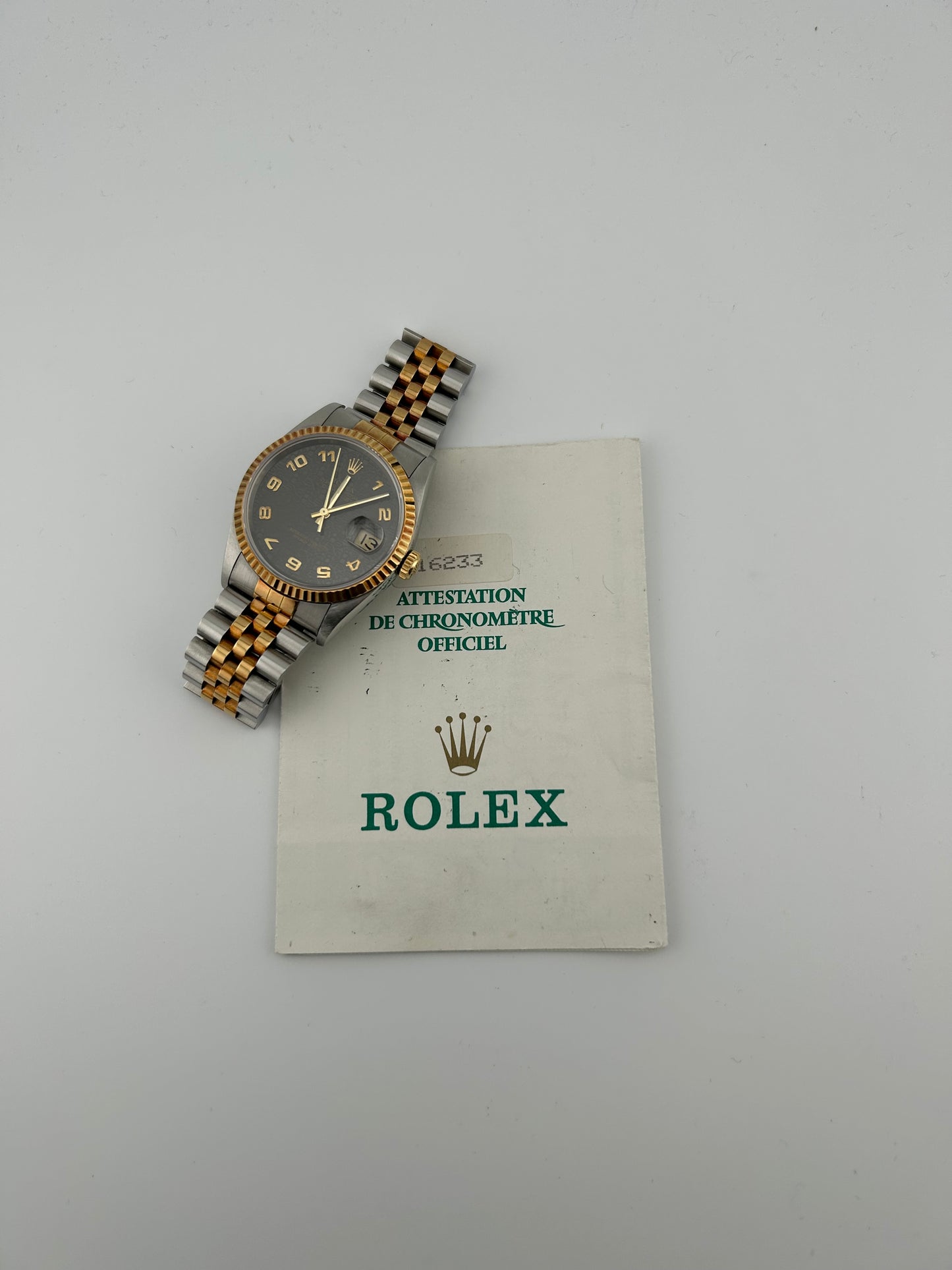Rolex Datejust Black Anniversary Dial Dial on 2 Tone Jubilee D Link Ref. 16233 Papers 1995 — view 7