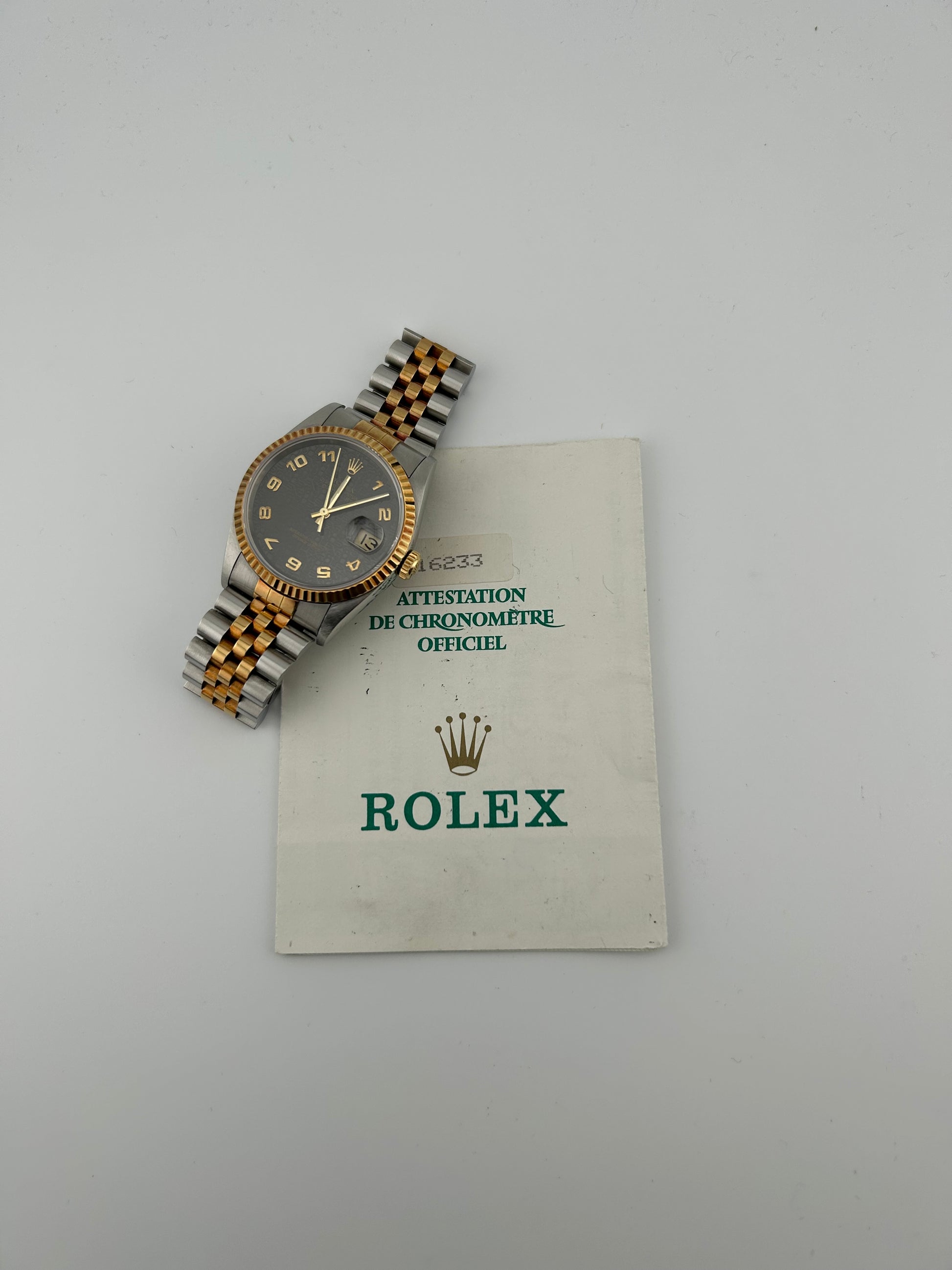 Rolex Datejust Black Anniversary Dial Dial on 2 Tone Jubilee D Link Ref. 16233 Papers 1995 — view 7
