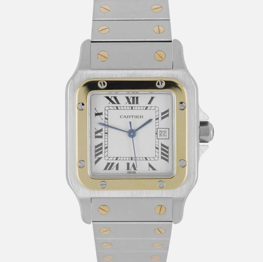 Cartier Santos Galbee White Roman Dial on 2 Tone Bracelet Ref 2961