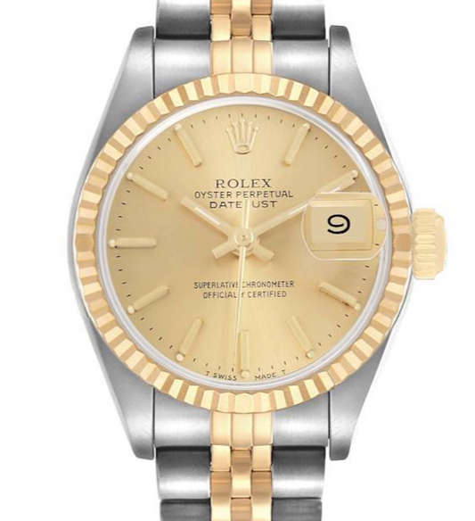 Rolex Datejust Lady Champagne Stick Dial on D Link Jubilee Bracelet Ref. 69173 Papers 1986