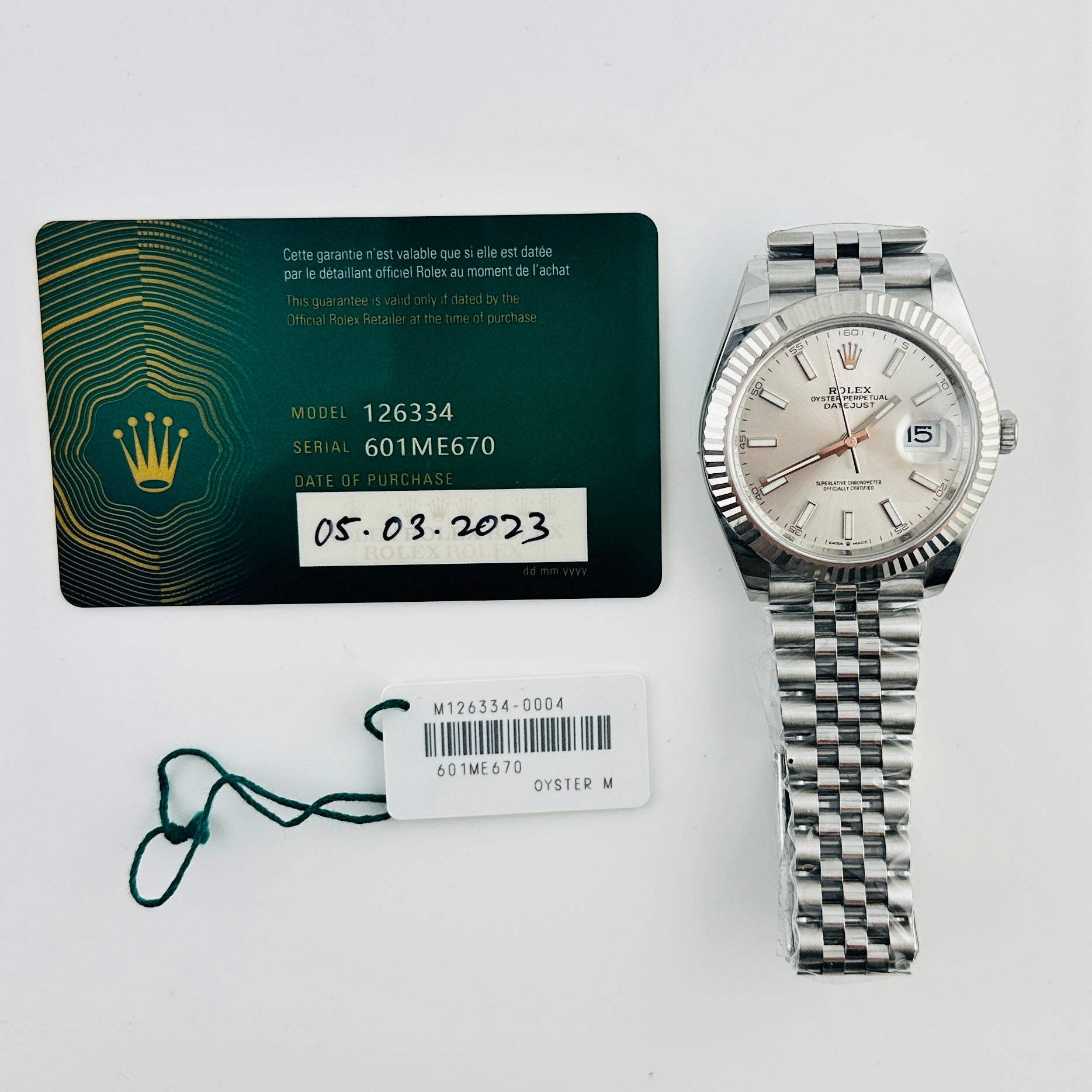 Rolex Datejust Silver Index Dial on D Link Jubilee Bracelet Ref. 126334 Card 2023 — view 7