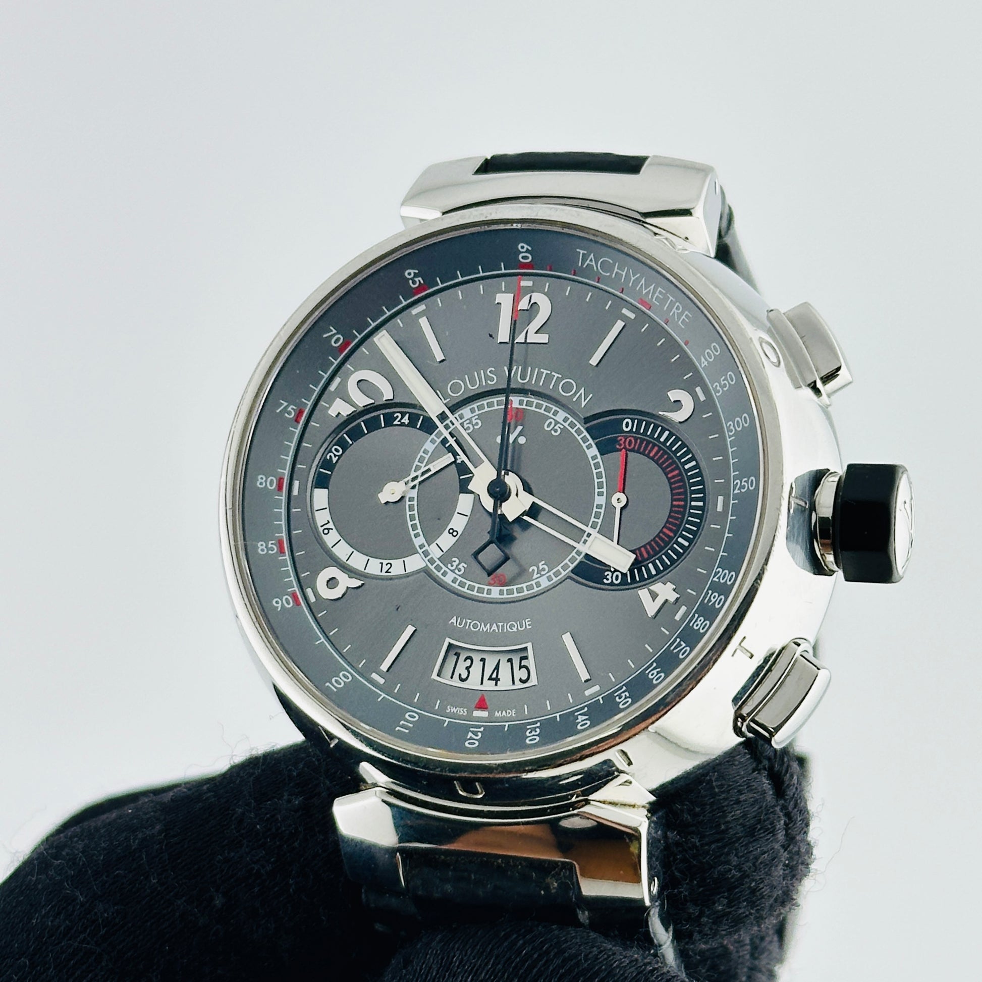 Louis Vuitton Tambour Voyage Slate Grey Dial on Leather Strap Ref. Q102N Papers 2011 — view 3