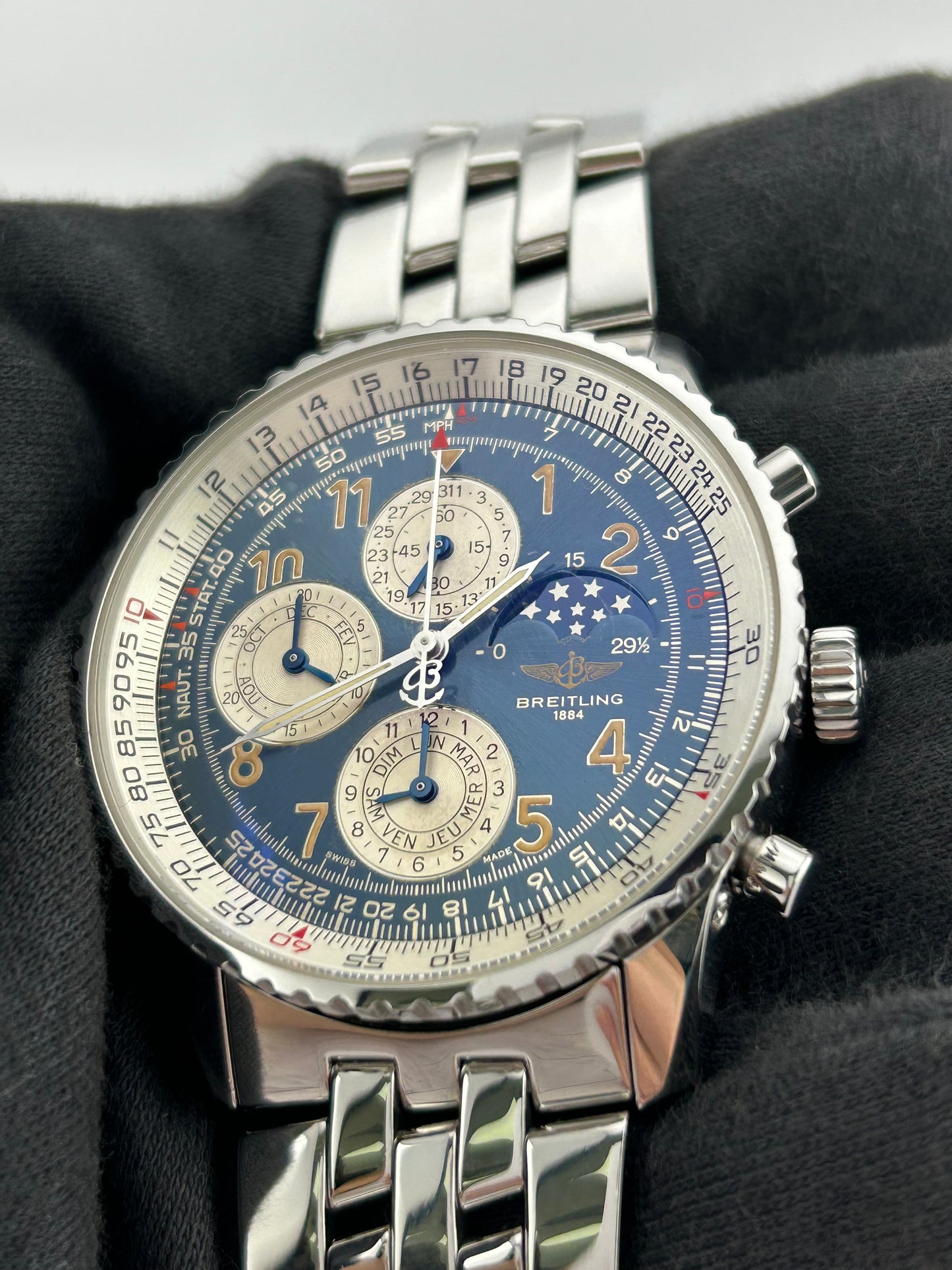 Breitling Navitimer Blue/Silver Dial on 5 Row Links Ref. A19022 Papers Open Date — view 2