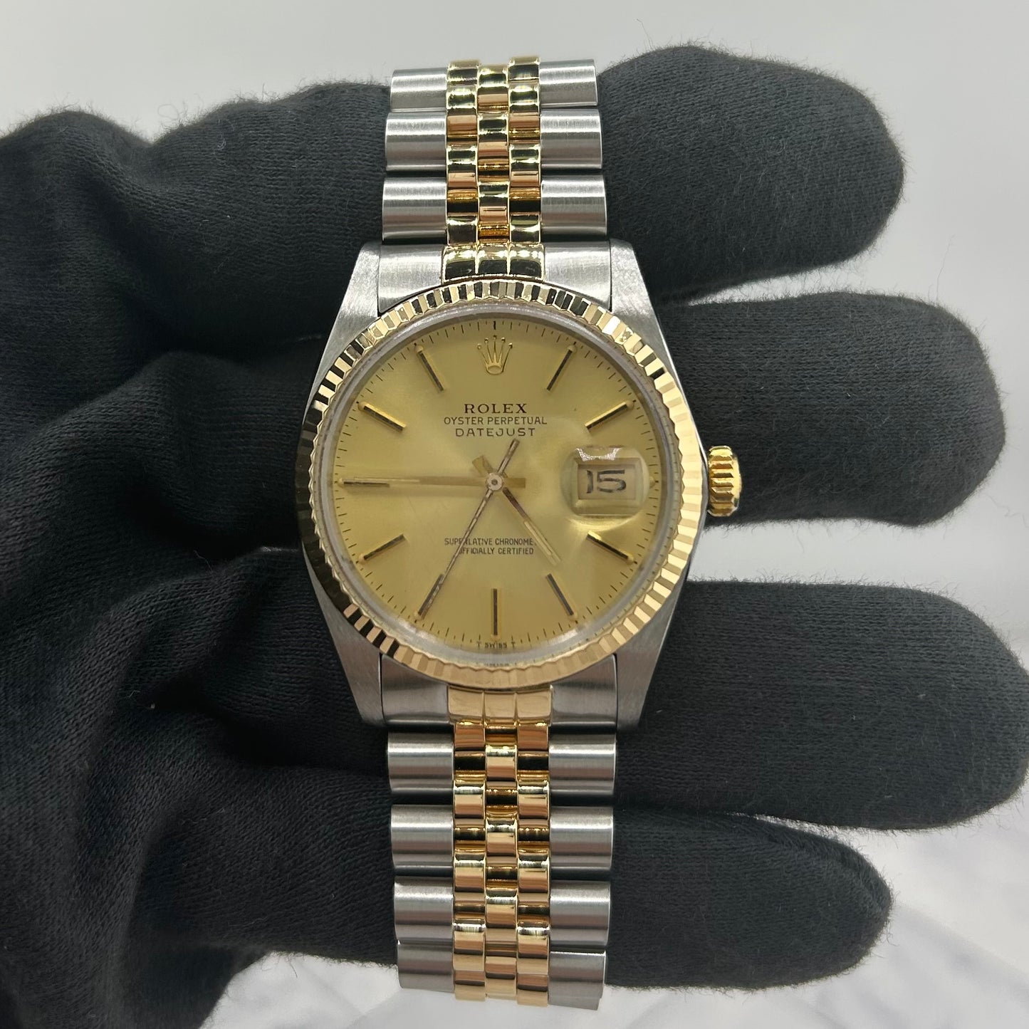 Rolex Datejust Champagne Stick Dial on D Link Jubilee Bracelet Ref. 16013 1985 — view 2