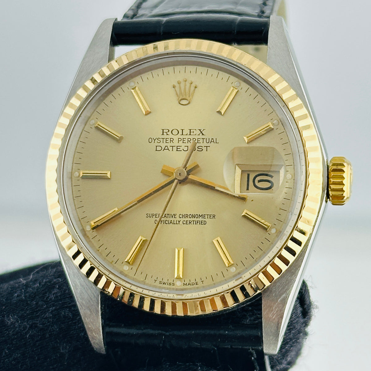 Rolex Datejust Champagne Stick Dial on Generic Leather Band Ref. 16013 1986 — view 2