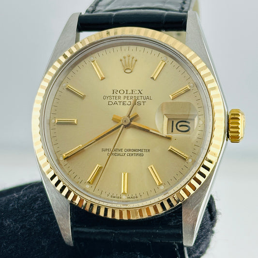 Rolex Datejust Champagne Stick Dial on Generic Leather Band Ref. 16013 1986 — view 2