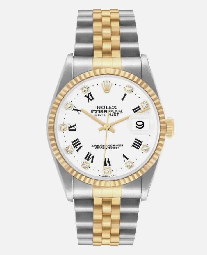 Rolex Datejust White Roman 10 Diamonds Dial on Jubilee Ref. 16233G 1991