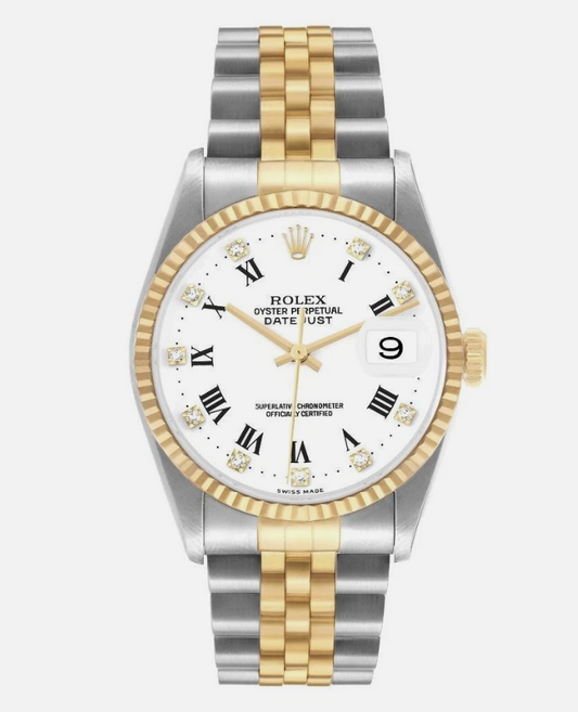 Rolex Datejust White Roman 10 Diamonds Dial on Jubilee Ref. 16233G 1991