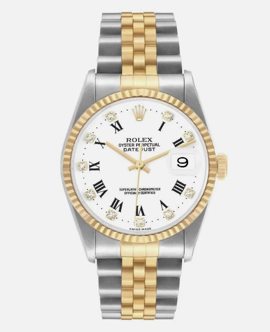 Rolex Datejust White Roman 10 Diamonds Dial on Jubilee Ref 16233G