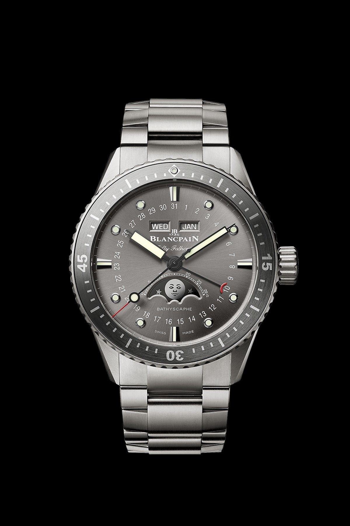 Blancpain Fifty Fathoms Bathyscaphe Quanti√®me Complet Phases de Lune Grey Meteor Dial on Titanium Ref. 5054121098S Complete 2024