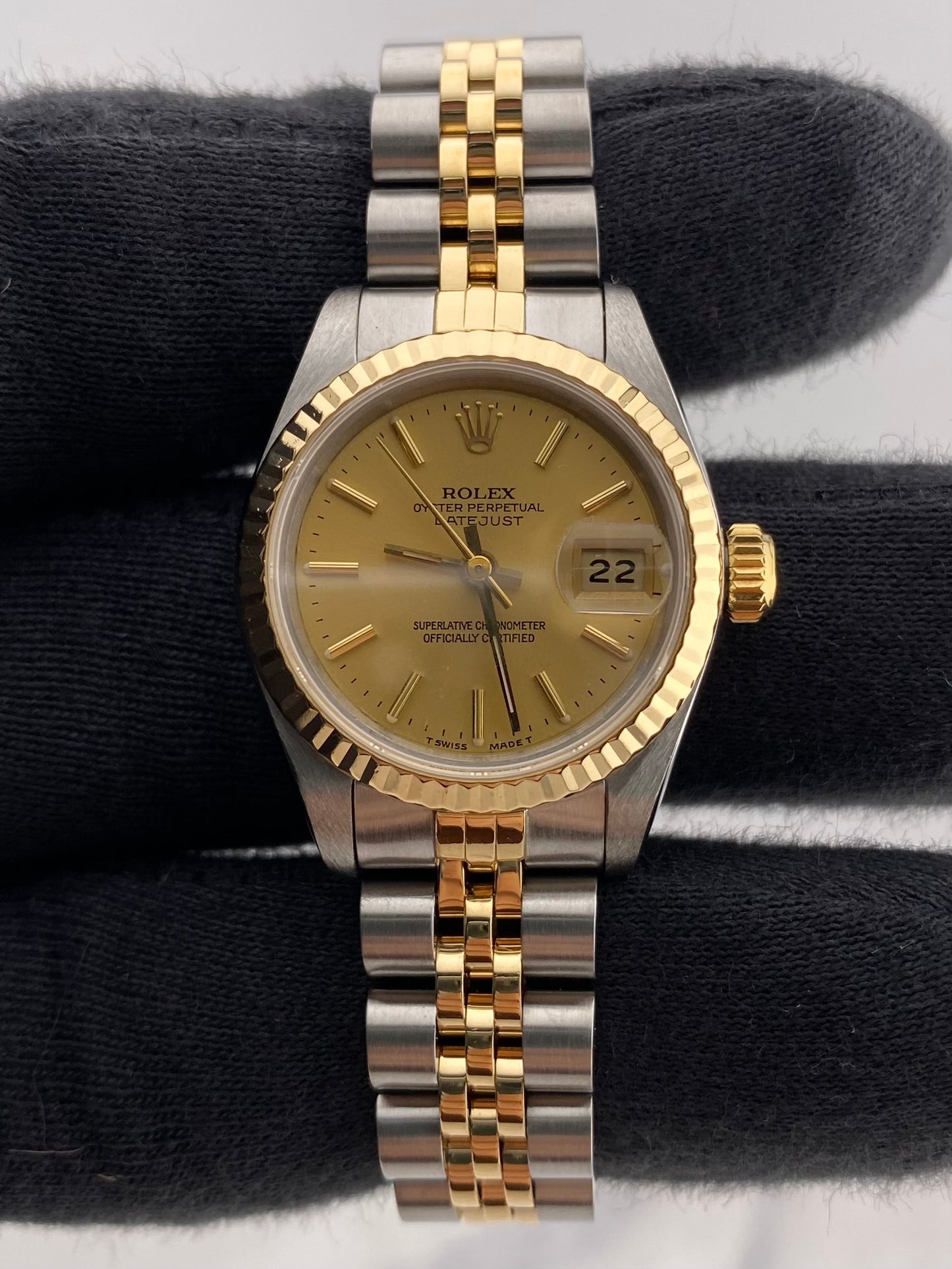 Rolex Datejust Lady Champagne Stick Dial on Jubilee Ref. 69173 Papers Open Date — view 2