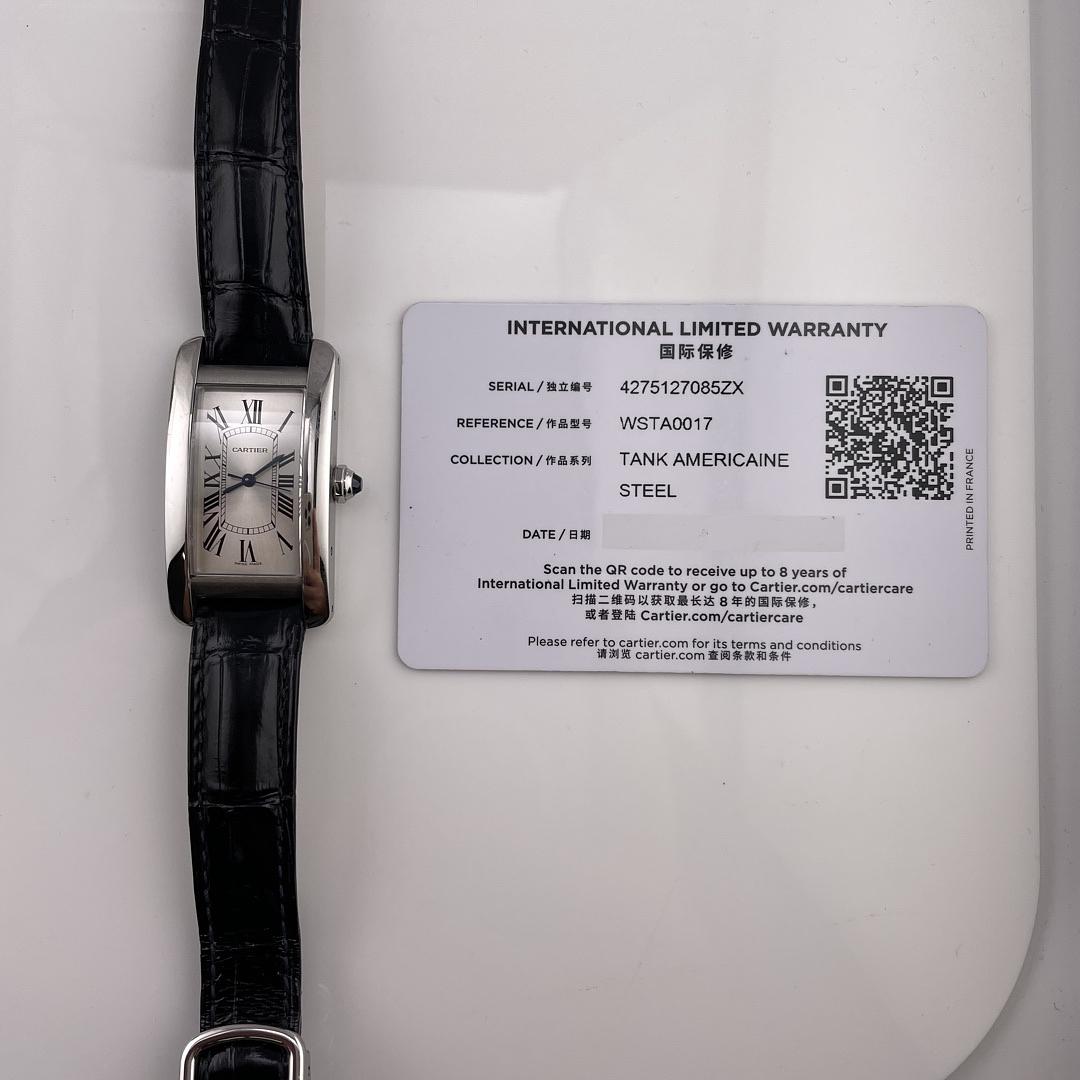Cartier Tank Americaine Silver Roman Dial on Leather Ref. WSTA0017 Card Open Date — view 3