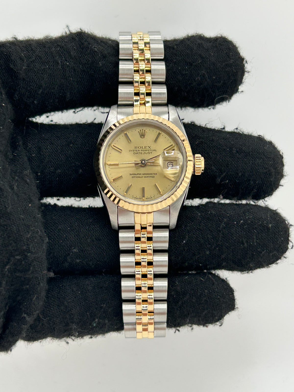 Rolex Datejust Lady Champagne Stick Dial on 2 Tone Jubilee D Link Bracelet Ref. 69173 1986