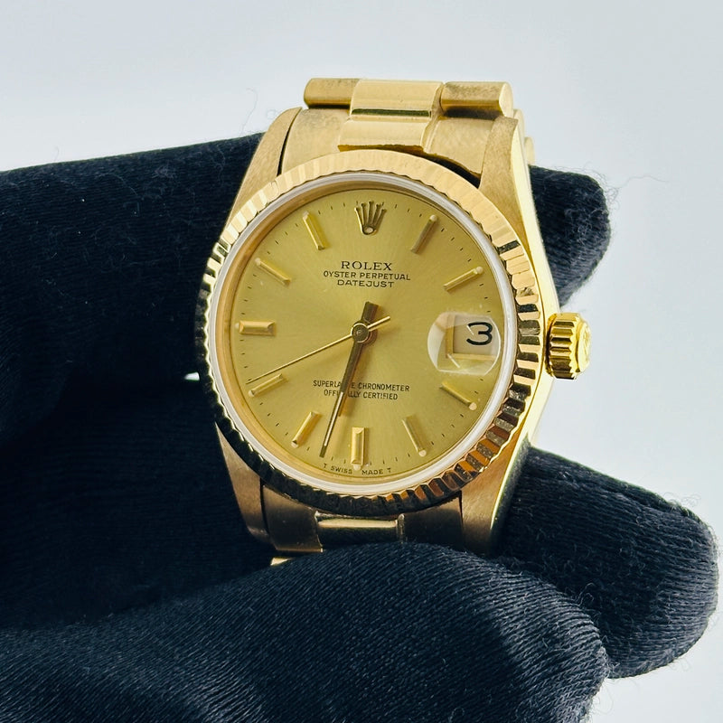 Rolex Datejust Champagne Dial on Am Presi 18 K Bracelet Ref 68278
