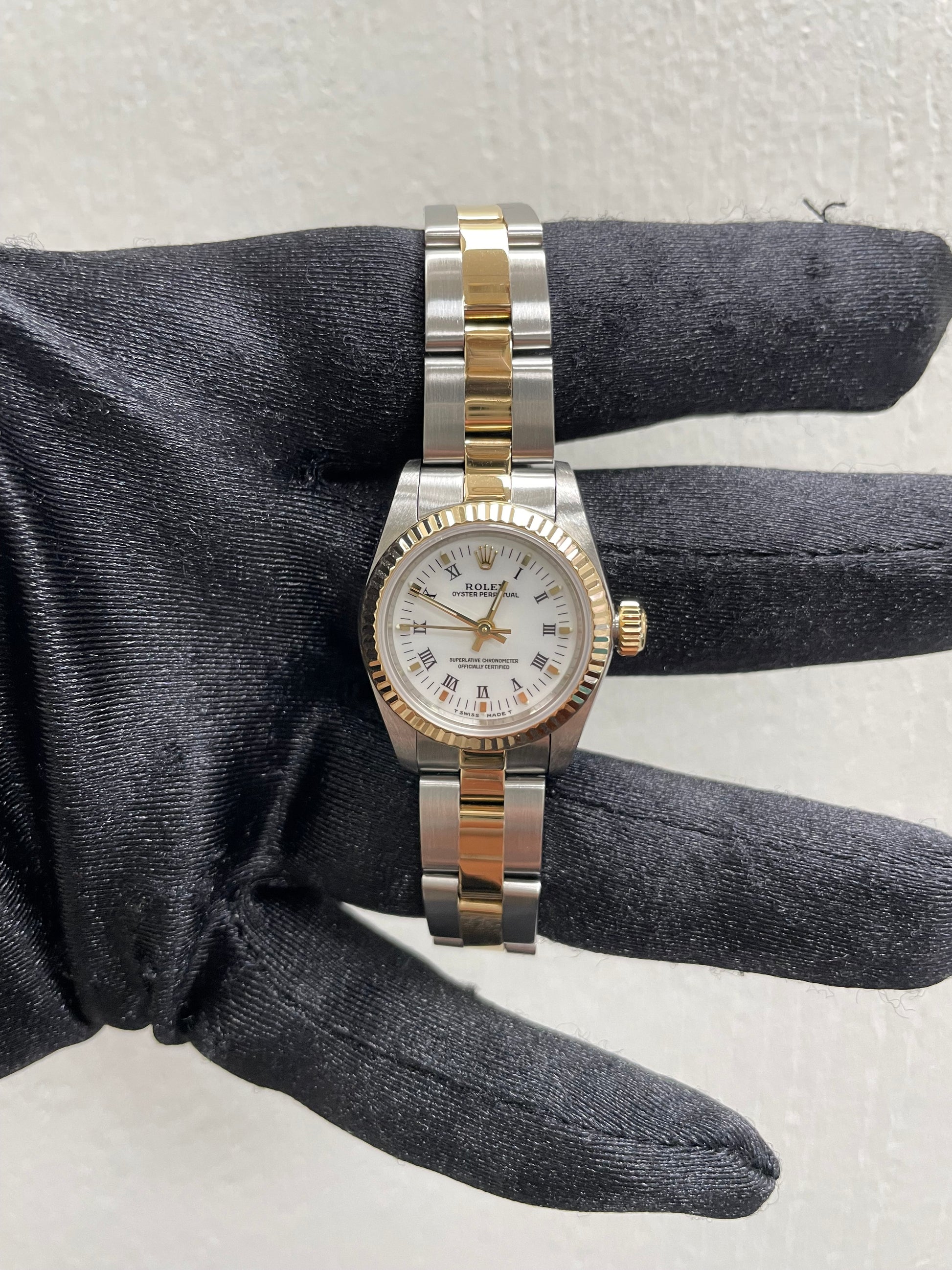 Rolex Oyster Perpetual White Roman Dial on Oyster Ref. 67193 Papers 1997