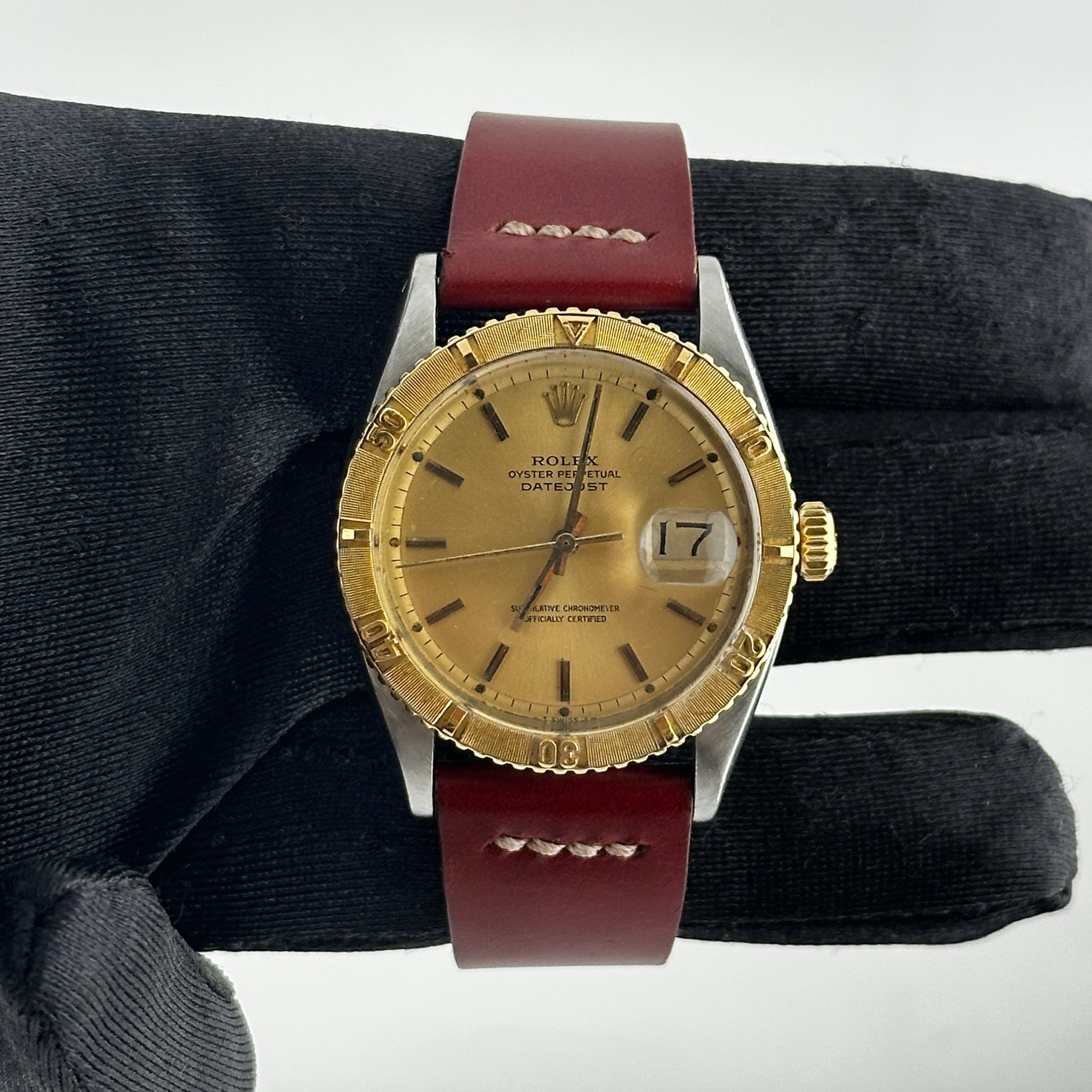 Rolex Datejust Turn-o-Graph Champagne Stick Dial on Generic Leather Og Buckle Ref. 6609 1958