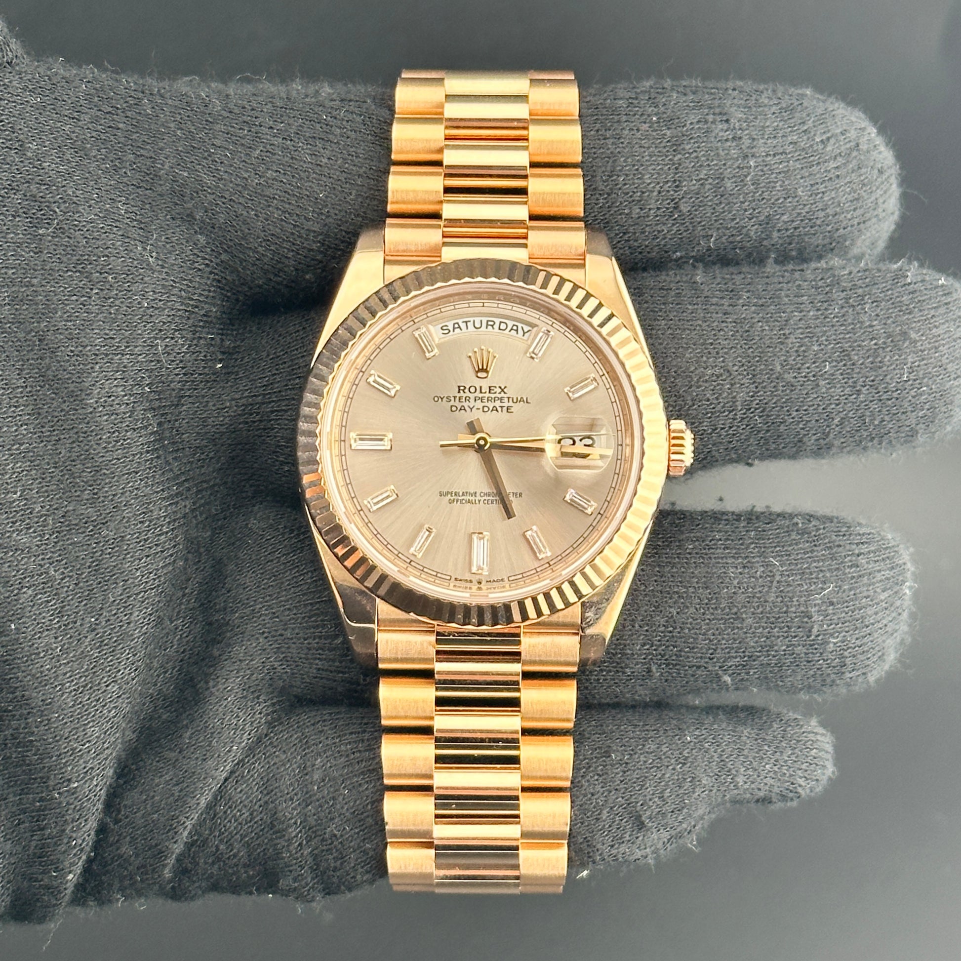 Rolex Day Date Sundust Baguette Dial on President Bracelet Ref. 228235 Card 2017 — view 2