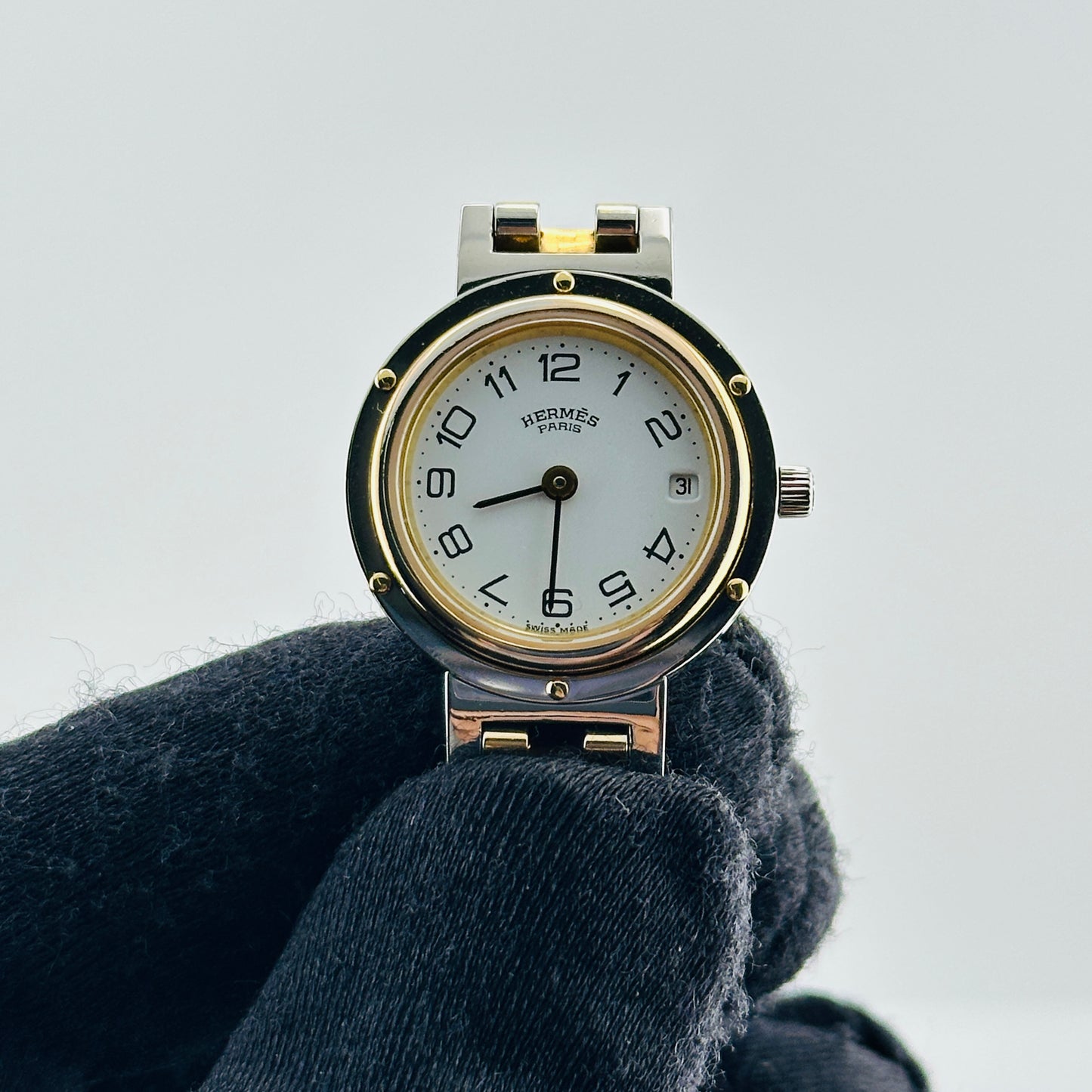 Hermes Clipper White Arabic Dial on 2 Tone Bracelet Ref. CL4.220 — view 3
