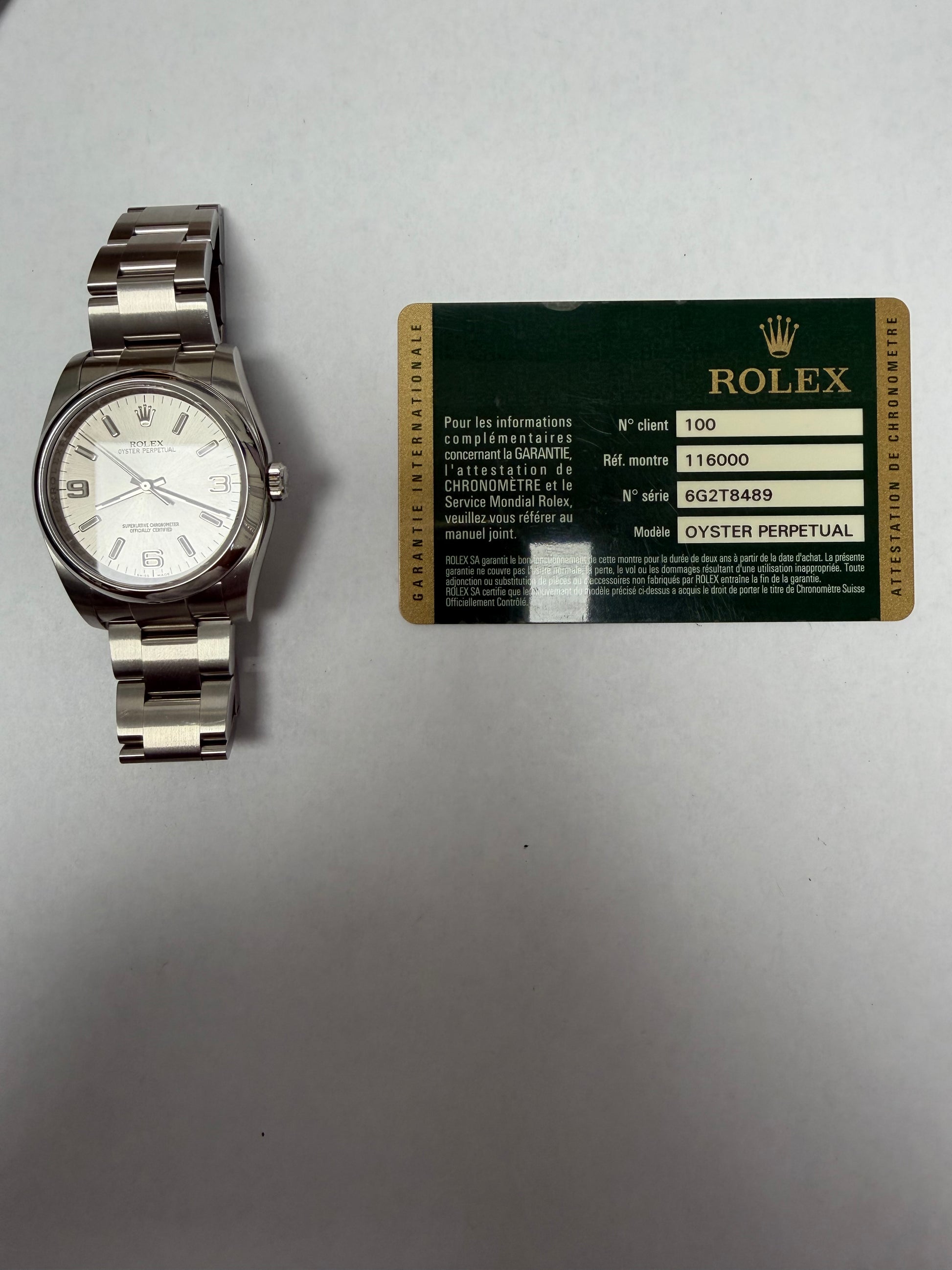 Rolex Oyster Perpetual Silver Dial on Oyster Ref. 116000 Card 2013 — view 5