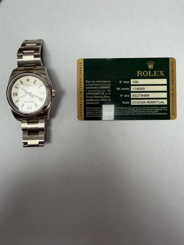 Rolex Oyster Perpetual Silver Dial on Oyster Ref 116000 with Card Old Green 2013